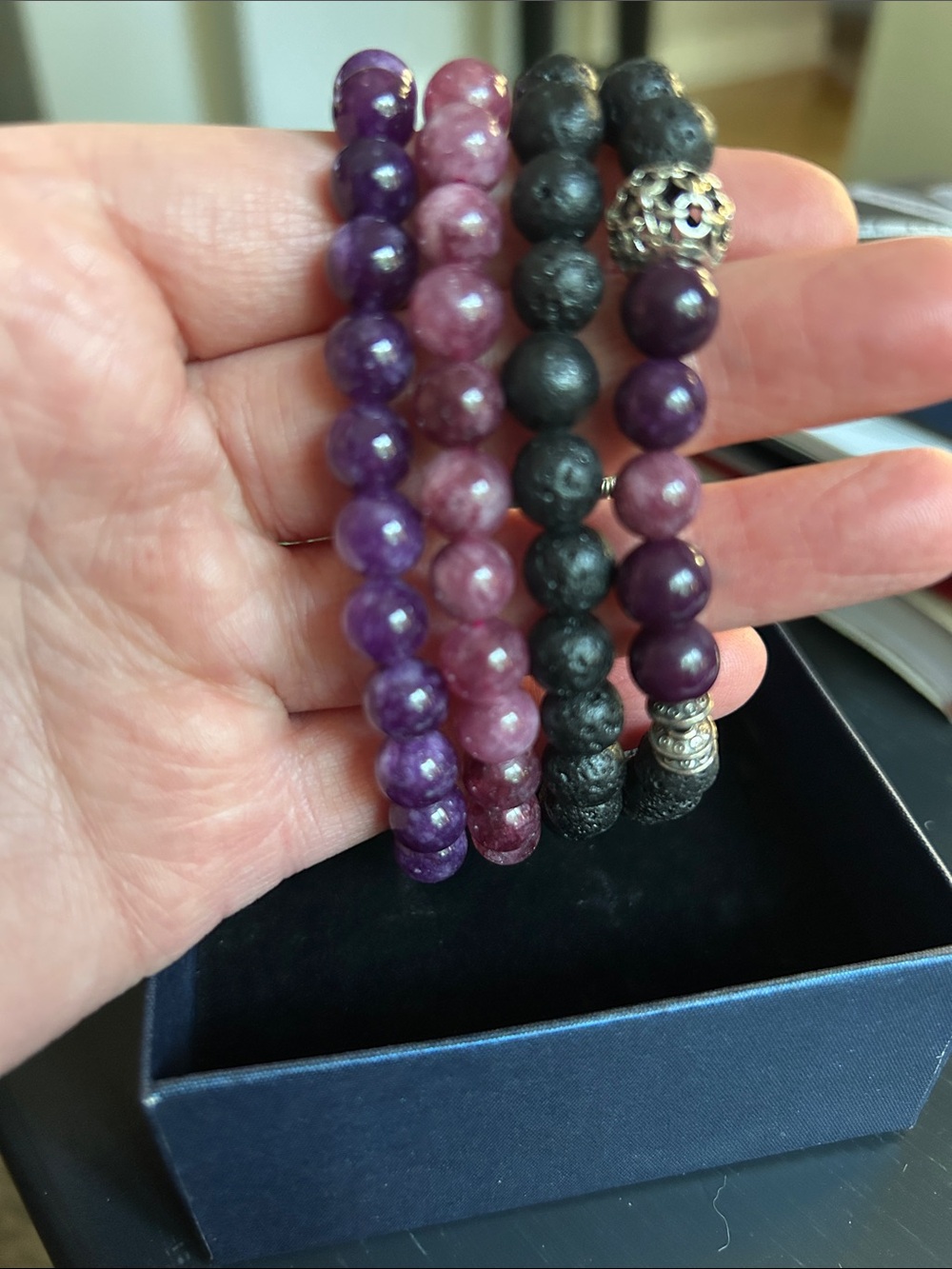 Jade Marrow Deep Purple & Strawberry Crystal k & Lava Rock Crystal Bracelets